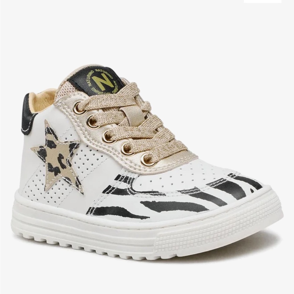 Naturino Hess Zip Leather High Top Sneakers White Size US 12.5 Eu 30 new no box